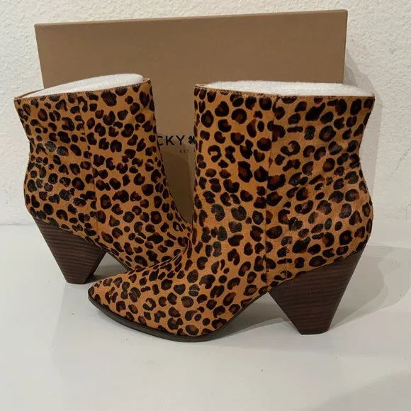 NIB LUCKY BRAND MUNISE2 LEOPARD HAIR CALF BOOTIES 8.5 - Picture 2 of 5